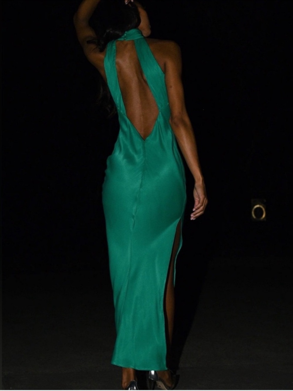 Meshki Emerald Green Halter Backless Maxi Dress